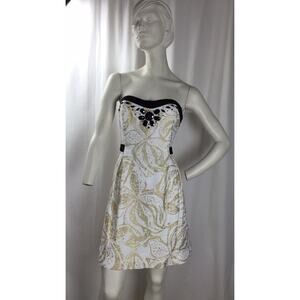 Lilly Pulitzer Women Strapless Gold White and Black Dress size 10